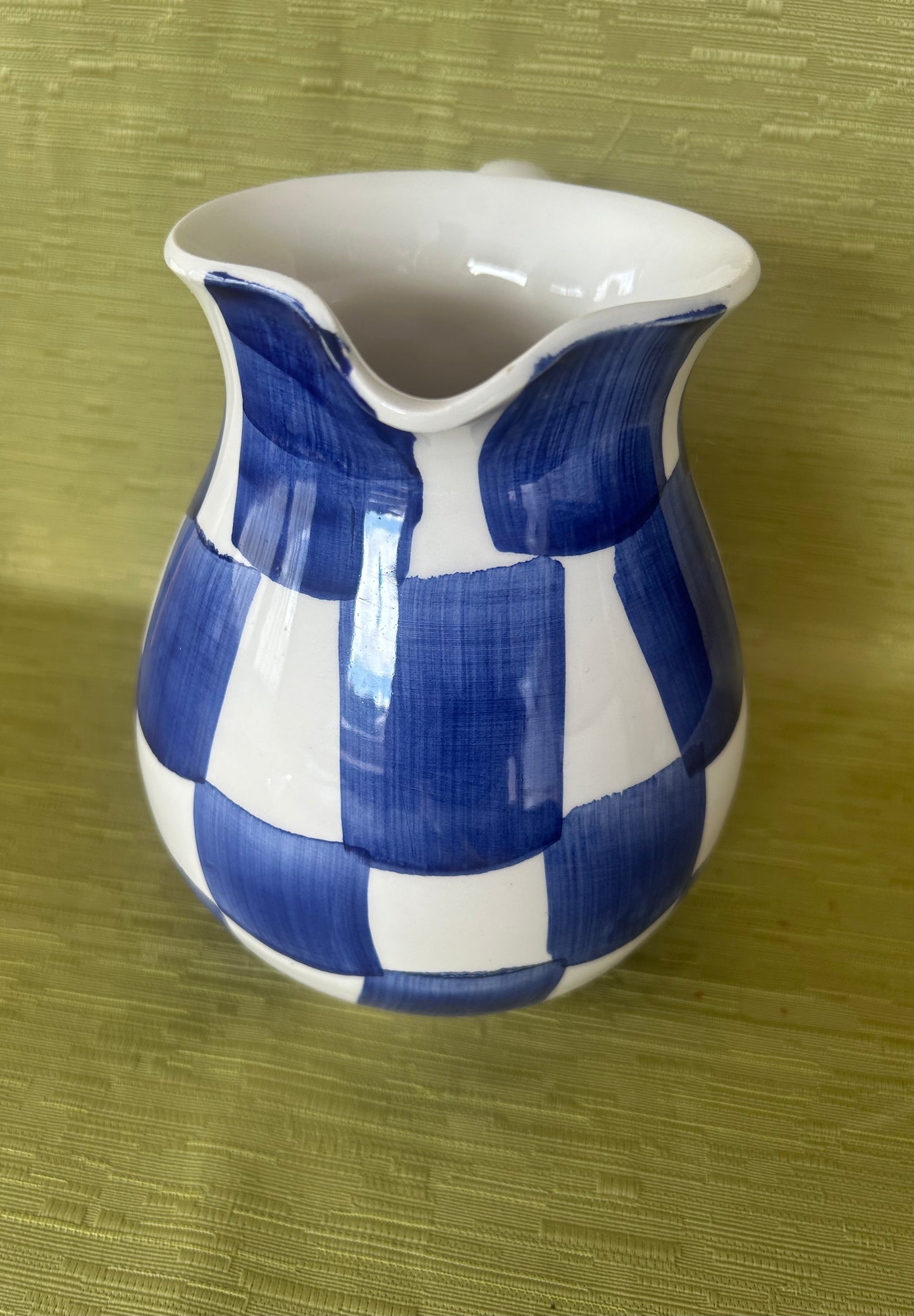 Vintage Hand Painted Italian Ceramic Blue & White Geo Jug Made In Italy