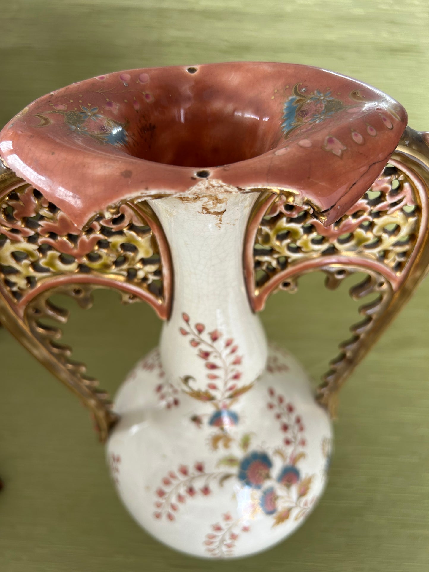 Fine Antique ZSOLNAY PECS Hungary Porcelain Twin Handled Persian Style Vase