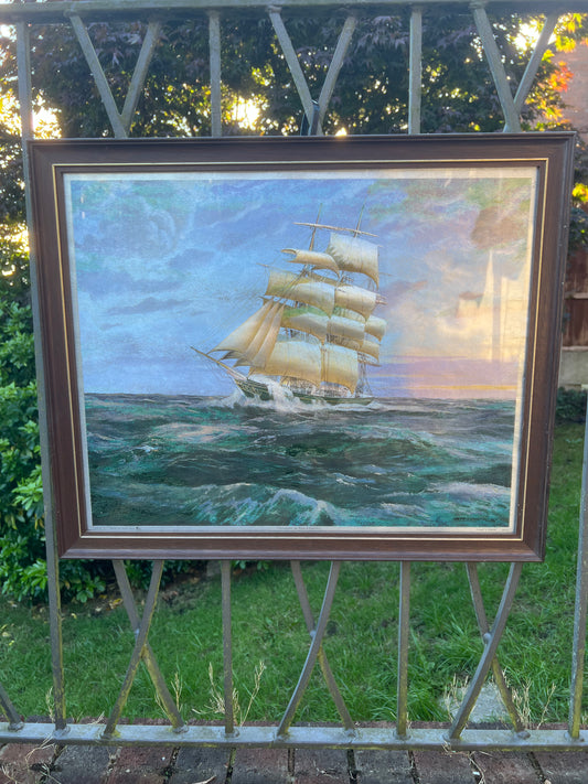 Foil Art Rough Waters Stormy Skies & A Ship Wood Frame Ralph S. Coventry Print