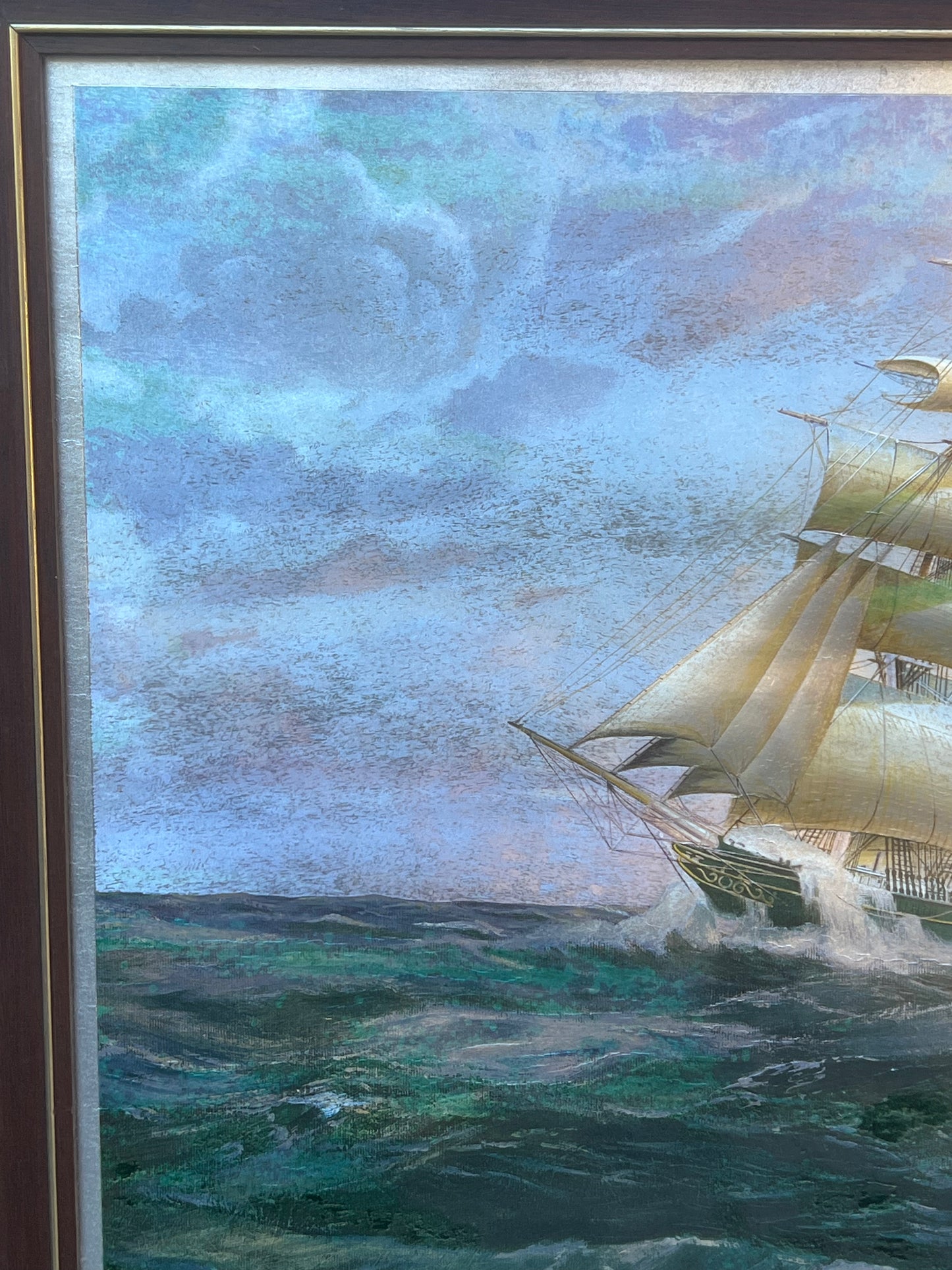 Foil Art Rough Waters Stormy Skies & A Ship Wood Frame Ralph S. Coventry Print