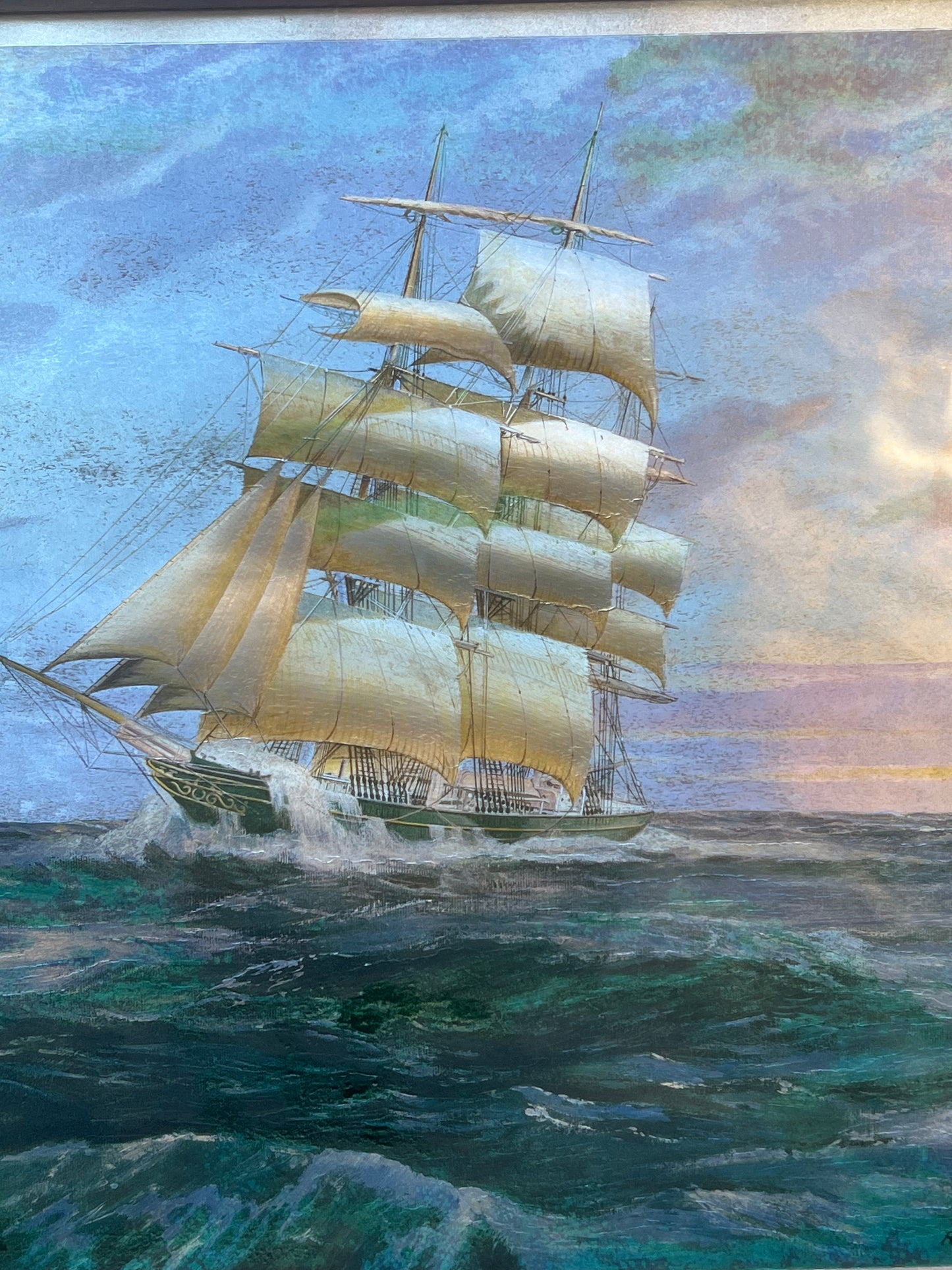 Foil Art Rough Waters Stormy Skies & A Ship Wood Frame Ralph S. Coventry Print
