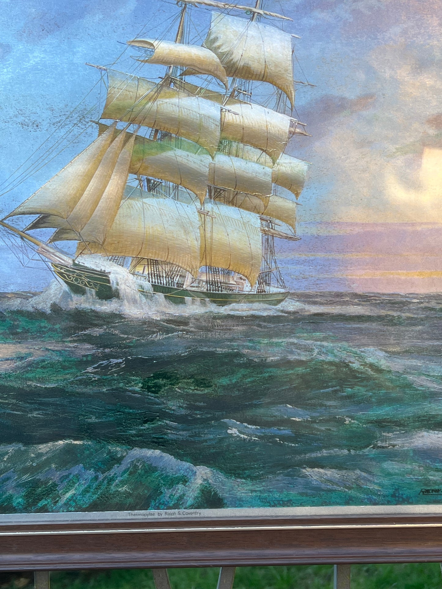 Foil Art Rough Waters Stormy Skies & A Ship Wood Frame Ralph S. Coventry Print