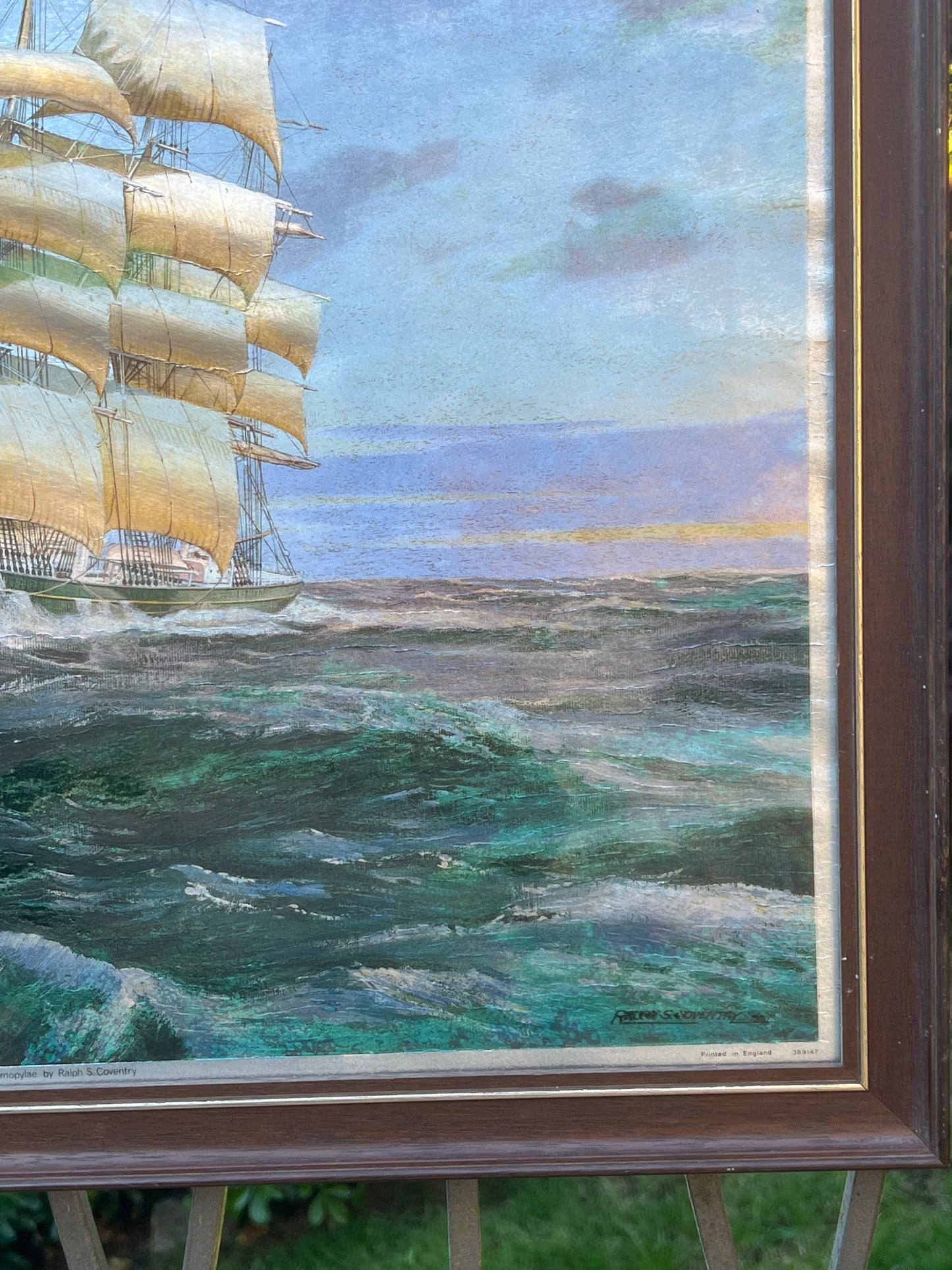 Foil Art Rough Waters Stormy Skies & A Ship Wood Frame Ralph S. Coventry Print
