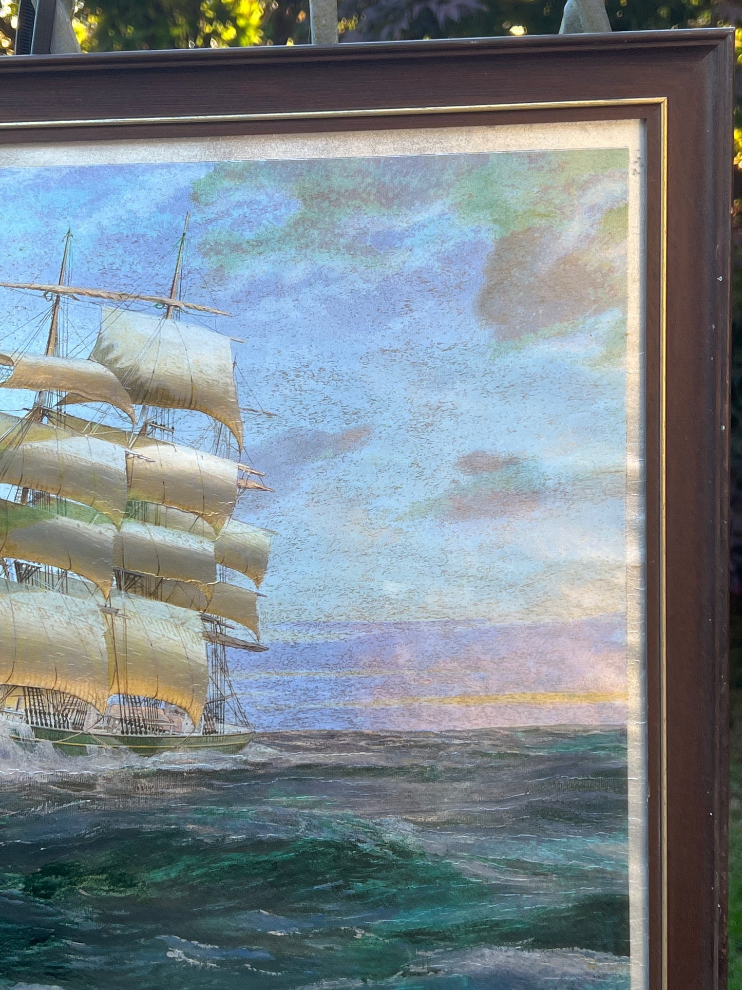 Foil Art Rough Waters Stormy Skies & A Ship Wood Frame Ralph S. Coventry Print