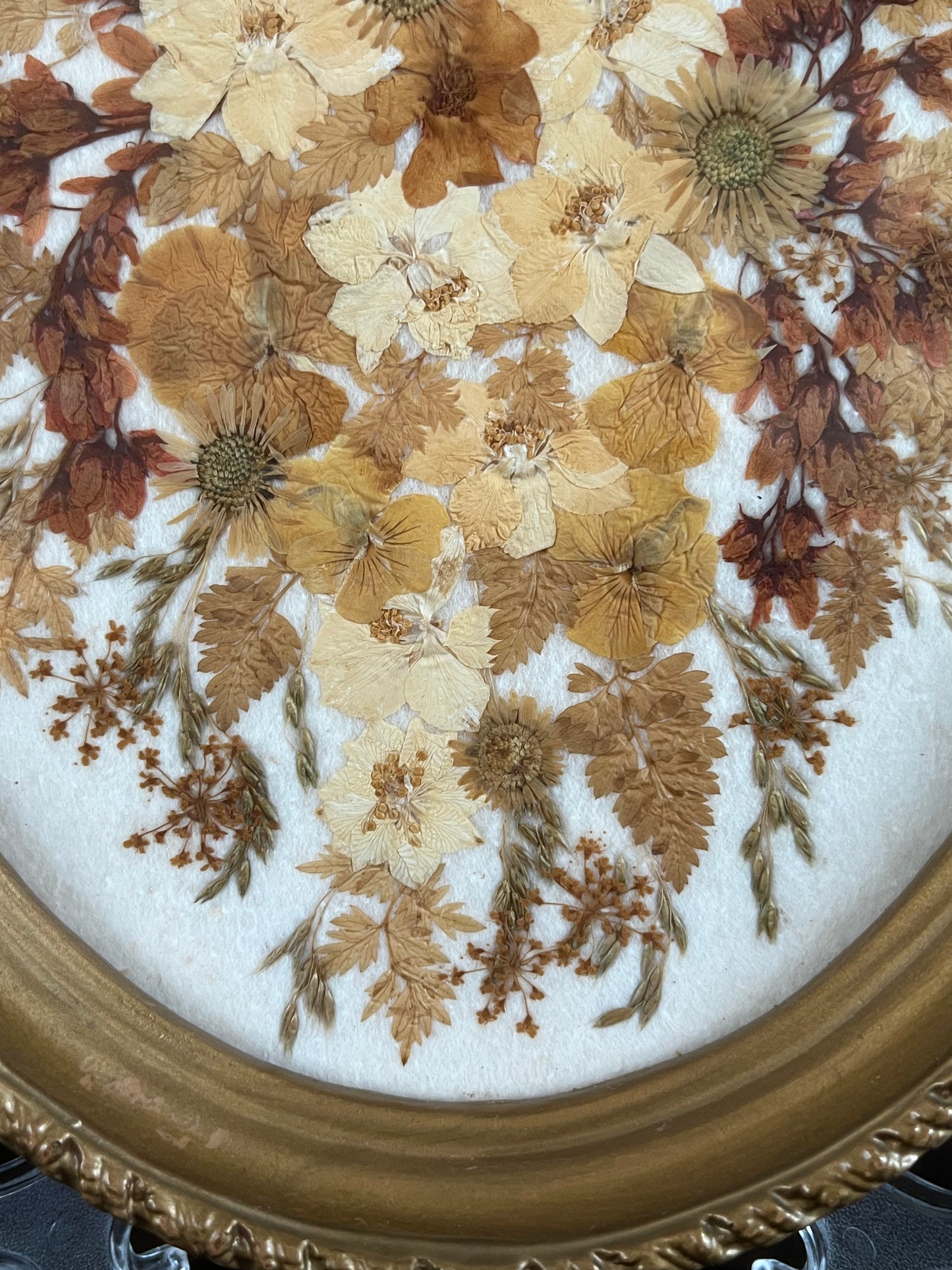 Vintage Oval Framed Dried Flowers Picture Made In Yorkshire Framed Wall Hanging