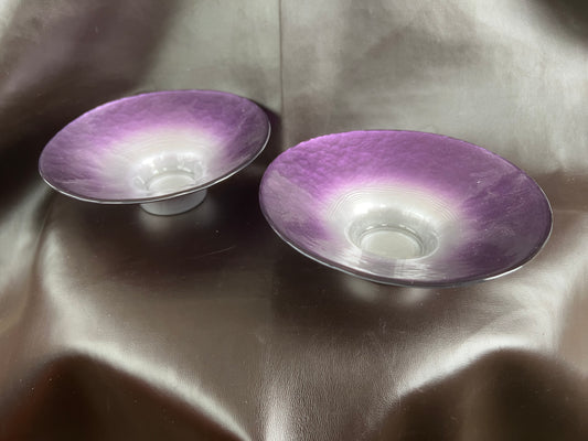 Pair of Rare Portmeirion Dusk Till Dawn Tea Light Holders Purple Silver