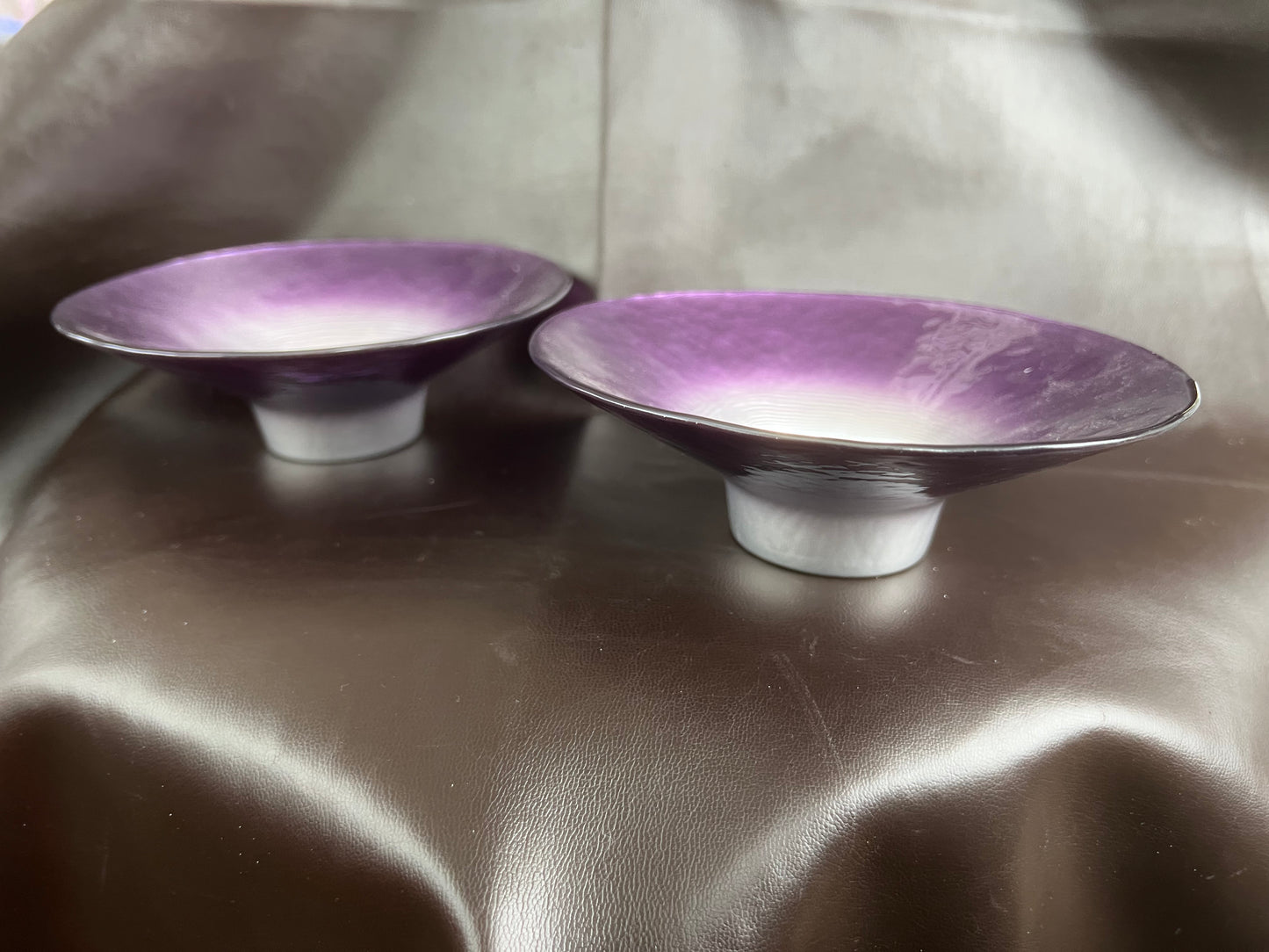 Pair of Rare Portmeirion Dusk Till Dawn Tea Light Holders Purple Silver