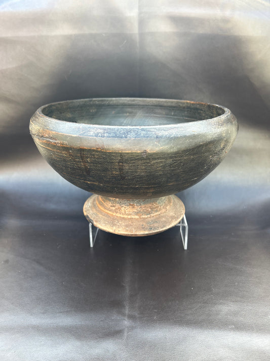 Antique Tibetan Wooden Offering Bowl With Original Wax Seal Stamp Rare
