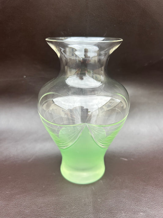 Genuine Art Deco Vase Green Frosted Glass and Etched Detail 1930s Era