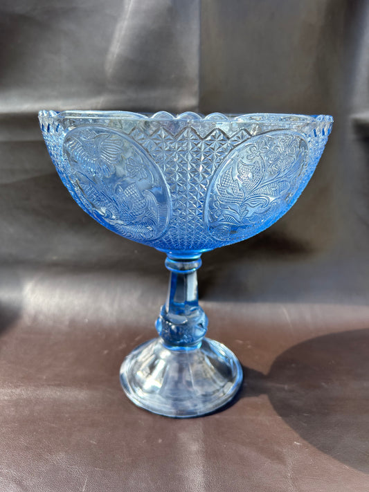 Riihimäki Lasi Finland Vintage Blue Pedestal Fruit Bon Bon Glass Bowl 1960’s
