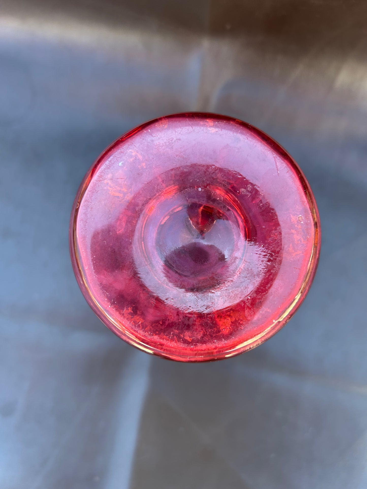 Antique Cranberry Glass Vase By Mary Gregory With White Enamel Design