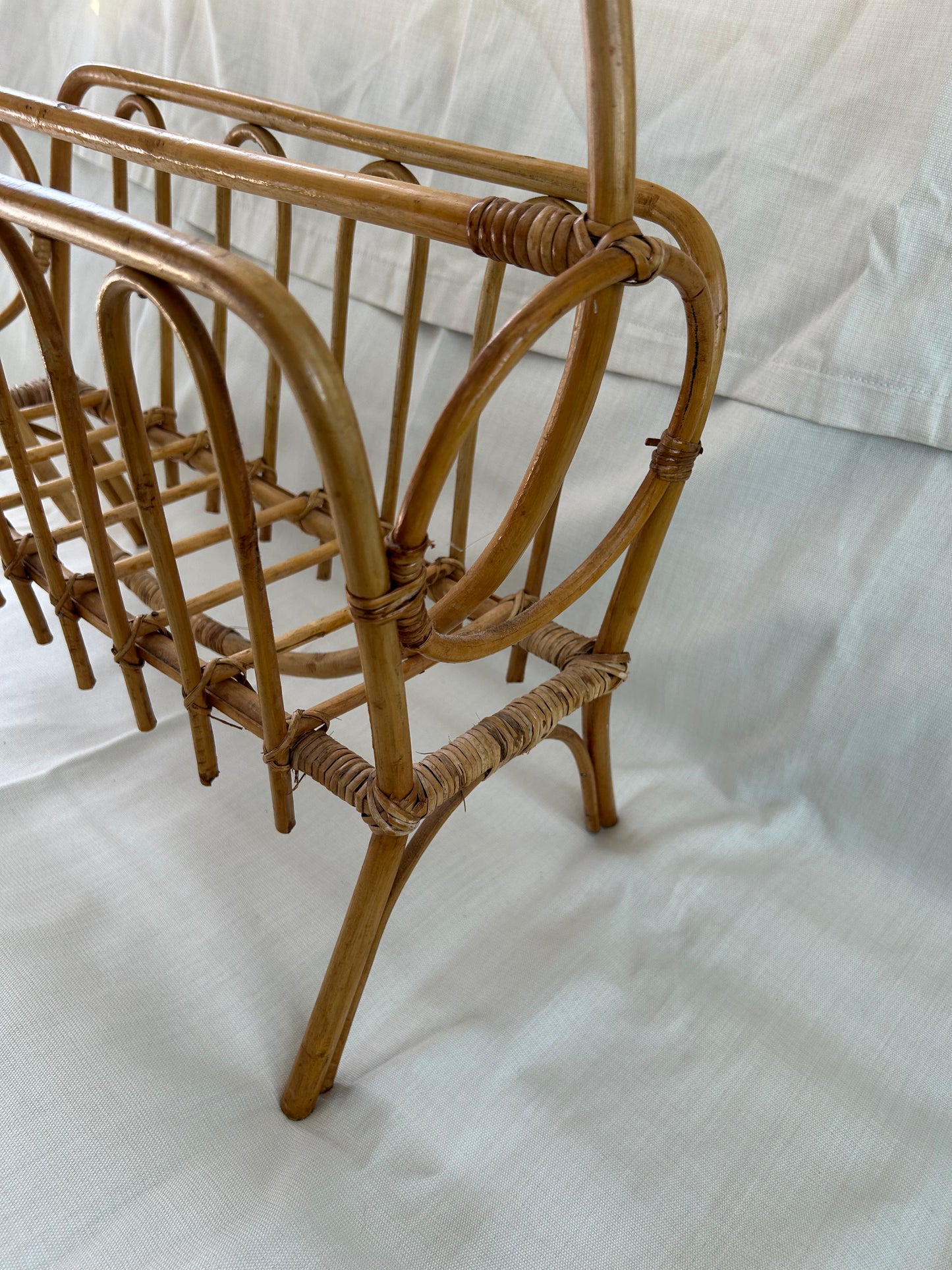 Vintage Mid Century Modern Style Rattan Bamboo Magazine Rack