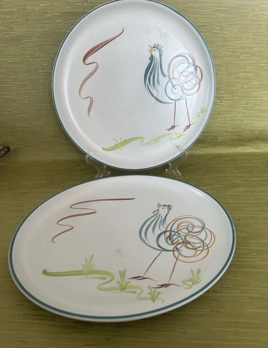Vintage Rare 2 x Denby Flair Rooster Dinner Plates Signed by Artist