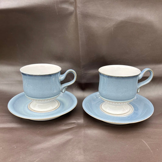 Denby Castile Blue Footed Coffee Tea Cups And Saucers x 2