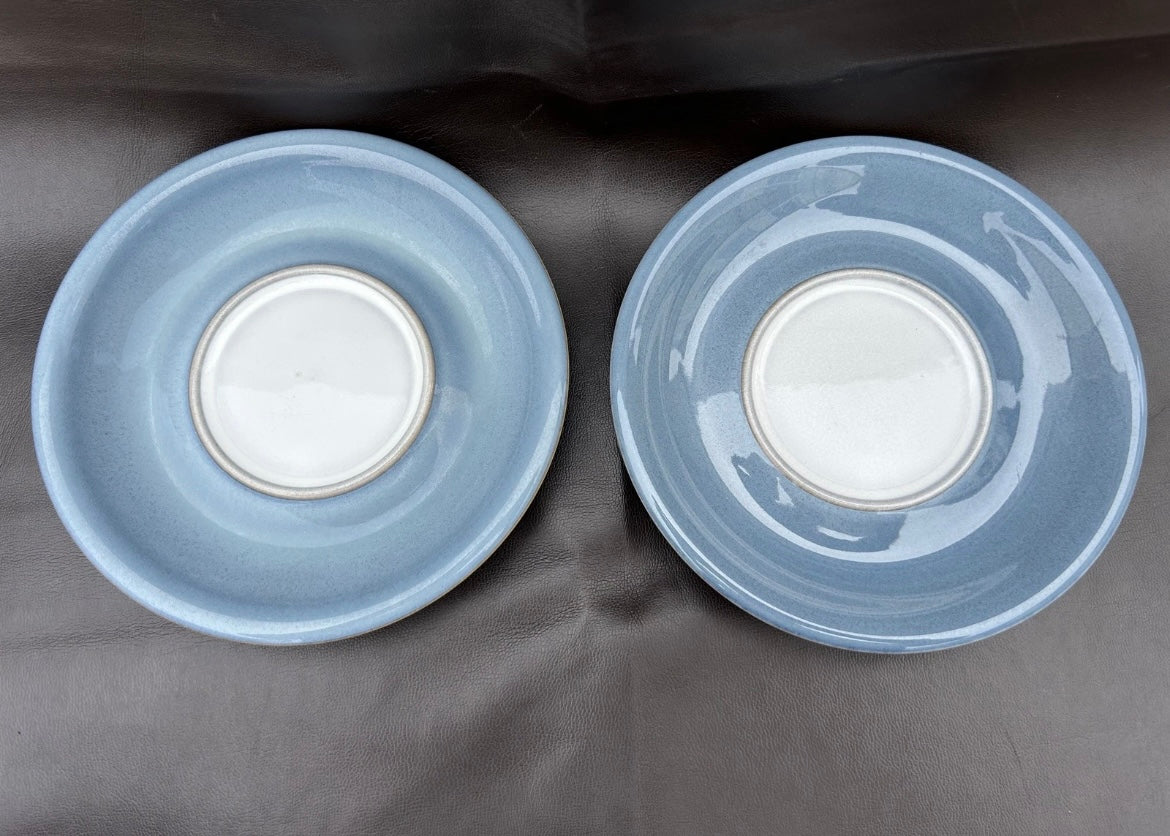 Denby Castile Blue Footed Coffee Tea Cups And Saucers x 2