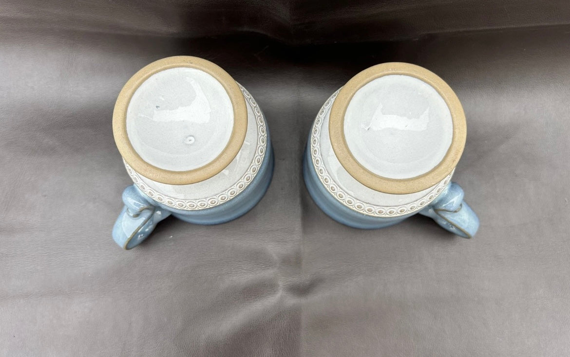 Denby Castile Blue Footed Coffee Tea Cups And Saucers x 2
