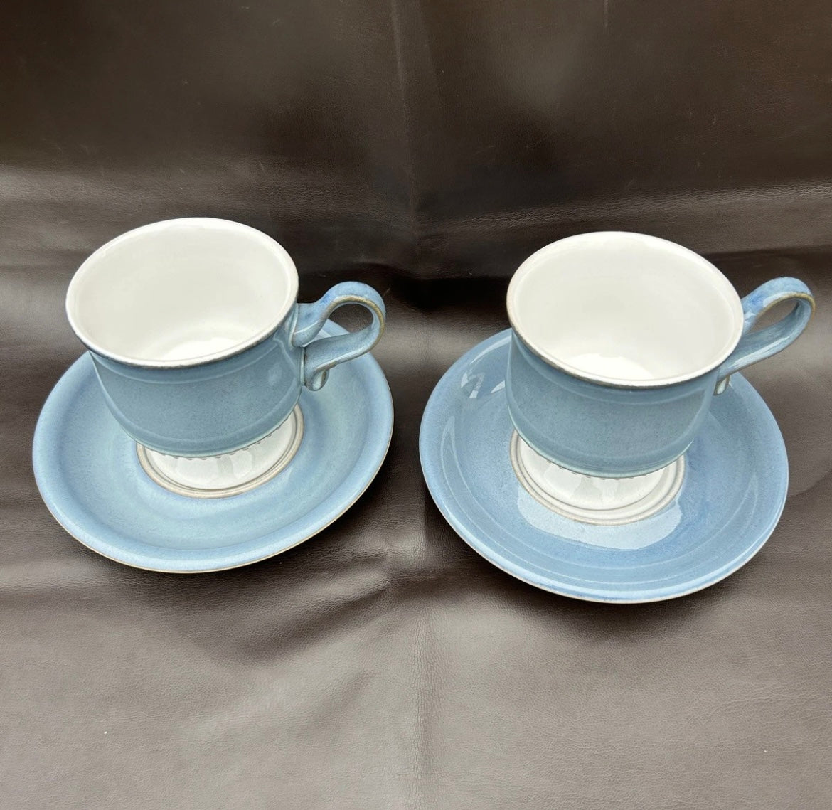 Denby Castile Blue Footed Coffee Tea Cups And Saucers x 2