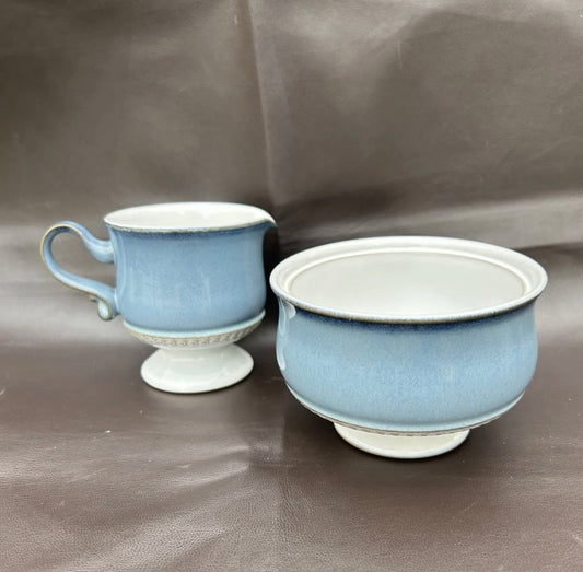 Denby Castile Blue Creamer & Sugar Bowl
