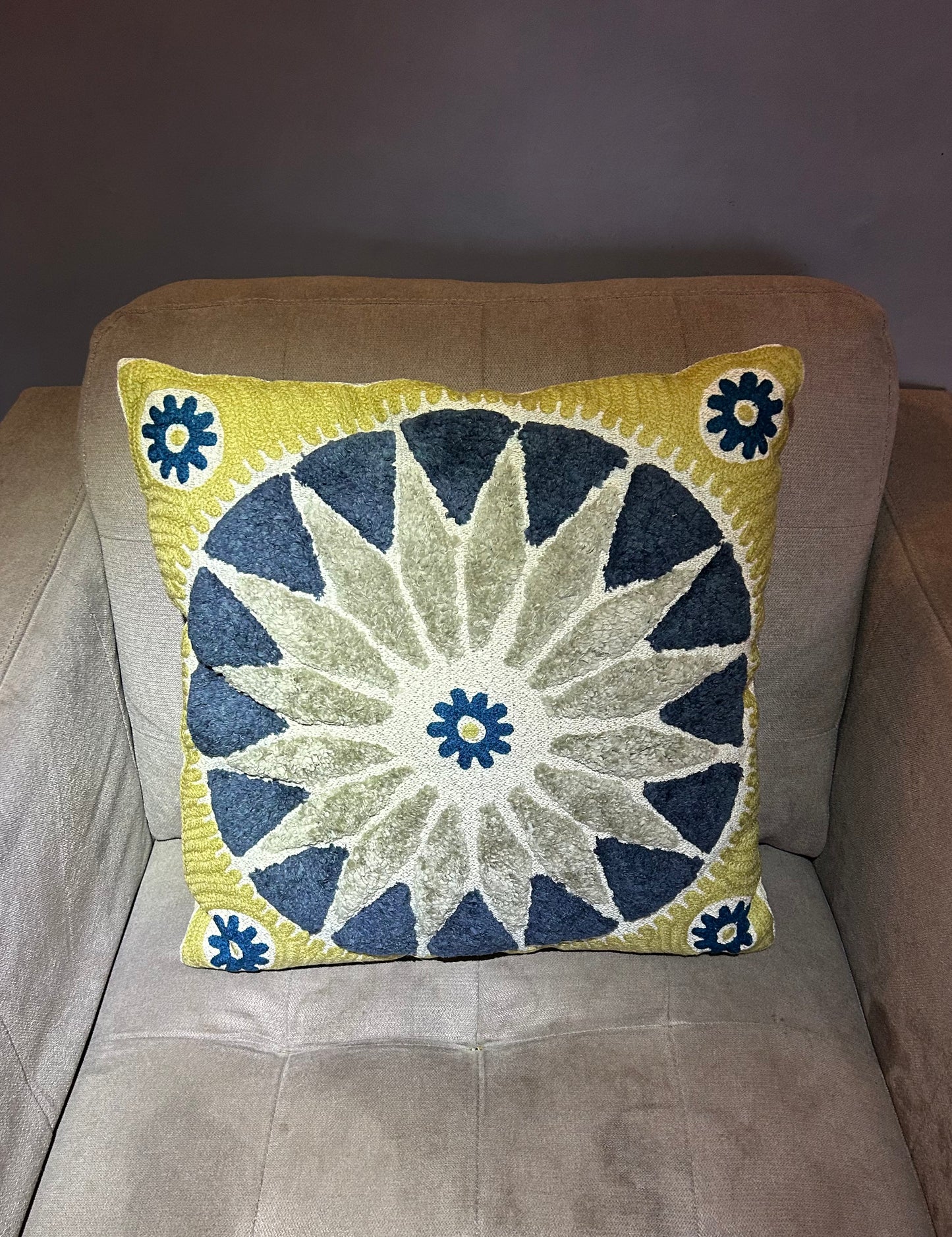Vintage Retro Suzani Persian Style Cushion Embossed Design Blue Cream Green (4 available)