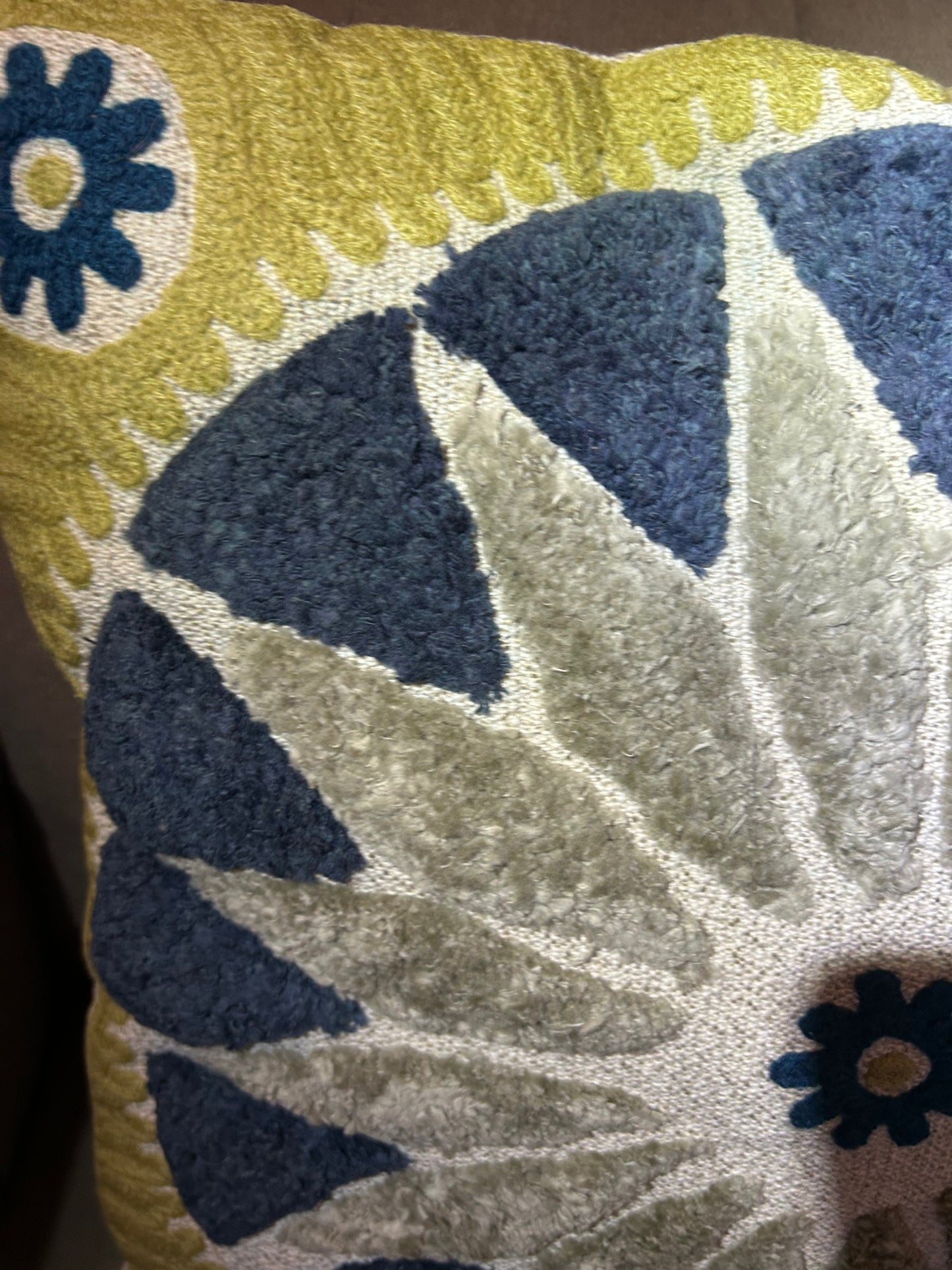 Vintage Retro Suzani Persian Style Cushion Embossed Design Blue Cream Green (4 available)