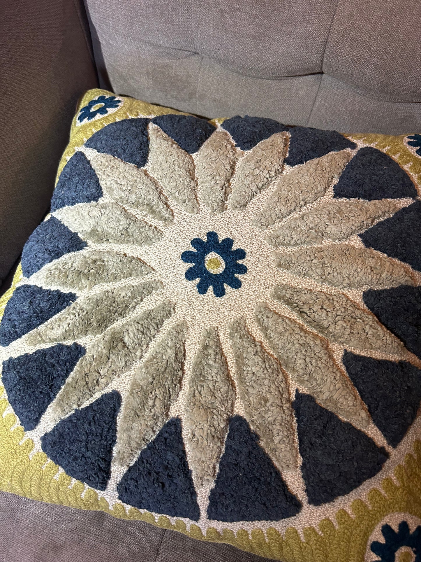 Vintage Retro Suzani Persian Style Cushion Embossed Design Blue Cream Green (4 available)