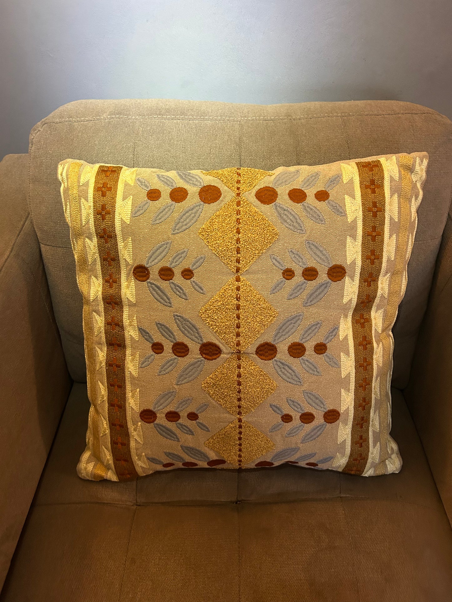 Vintage Retro Jaipur Scandinavian Style Cushion Embossed Design Brown Mustard (4 available)
