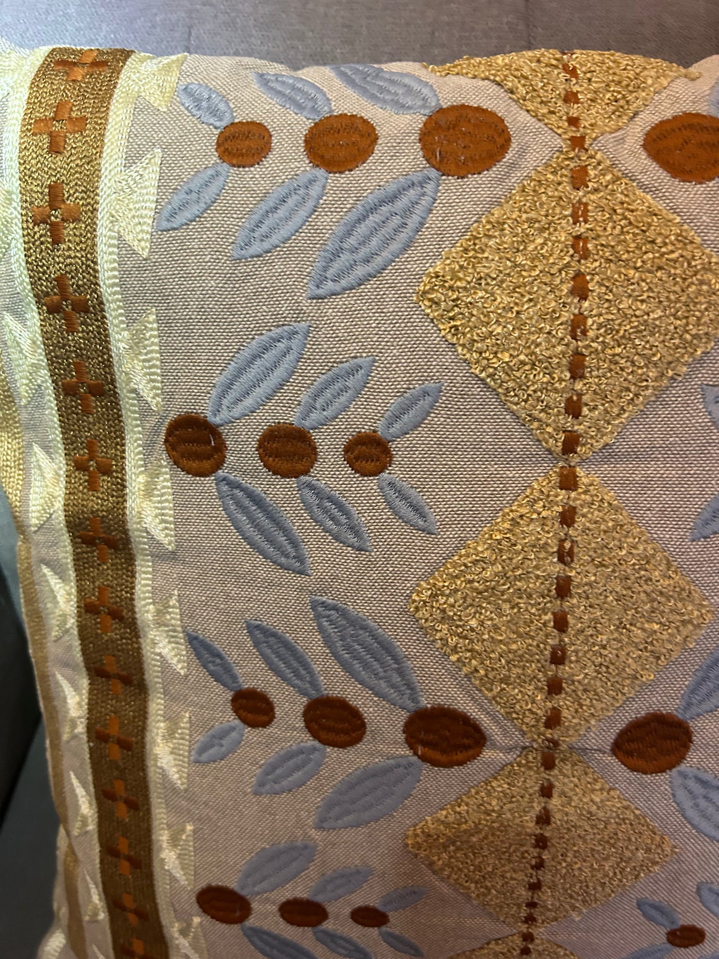 Vintage Retro Jaipur Scandinavian Style Cushion Embossed Design Brown Mustard (4 available)