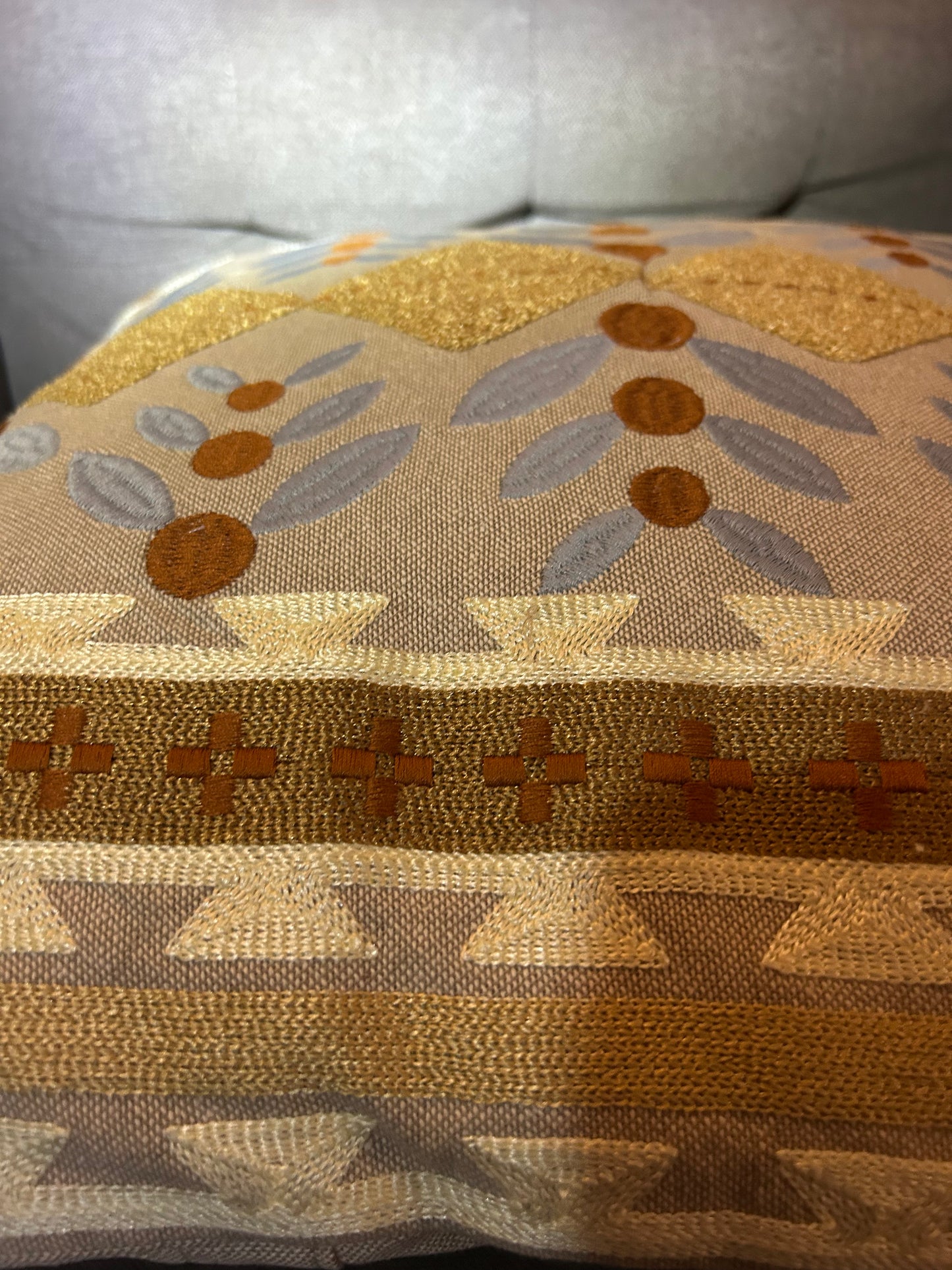 Vintage Retro Jaipur Scandinavian Style Cushion Embossed Design Brown Mustard (4 available)
