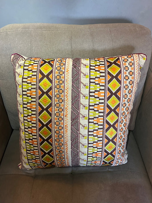 Vintage Retro Scandinavian Boho Embroidered Style Cushion Orange Brown Lime (4 available)