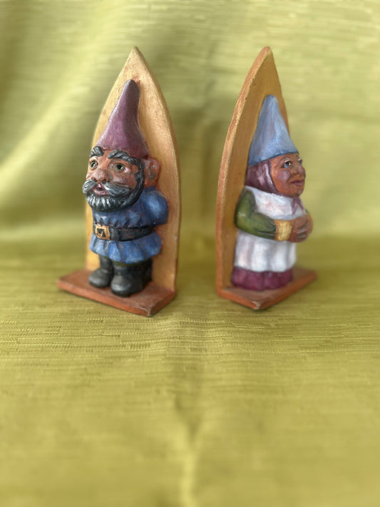 Vintage Pair Pottery Gnome Bookends