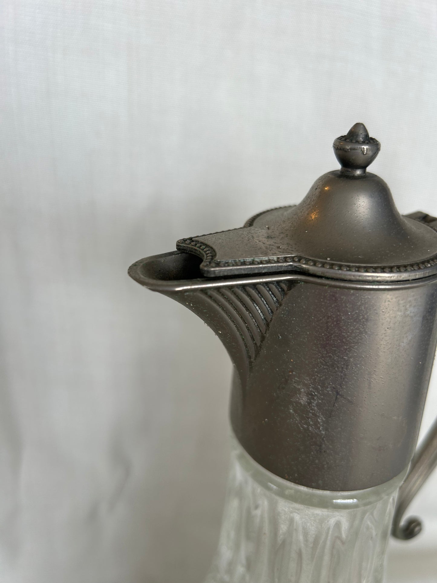 Pair of Antique E.P. Zinc Silver Plated Crystal Decanters