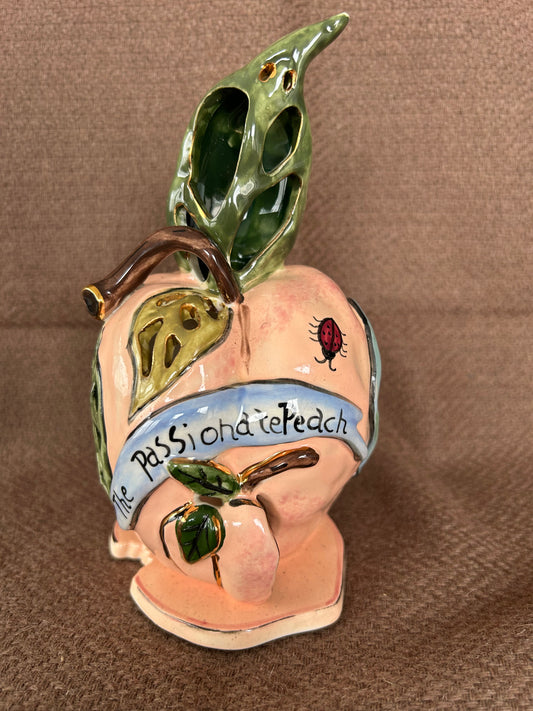 The Passionate Peach Blue Sky Clayworks Tea Light Heather Goldminc 2001 Complete With Plate