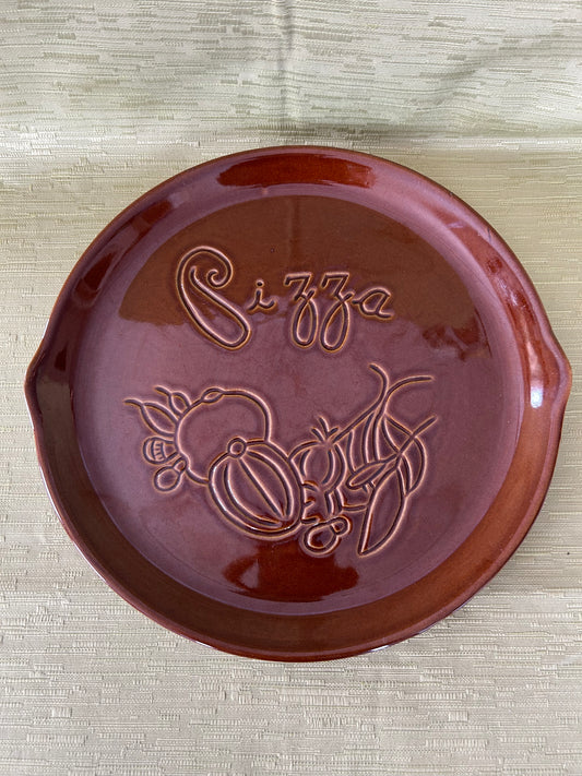 Vintage Stone Pizza Plate in Brown Glaze 16.5cm Diameter