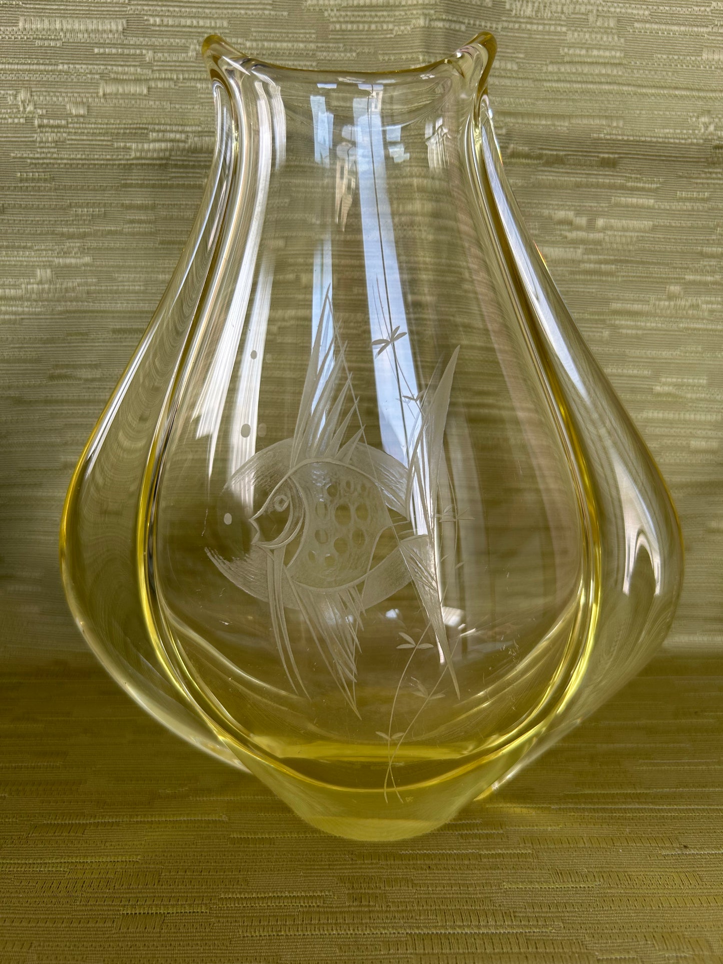 Czech 1960s Etched Glass Citrine Czech For Zelezny Brod Sklo