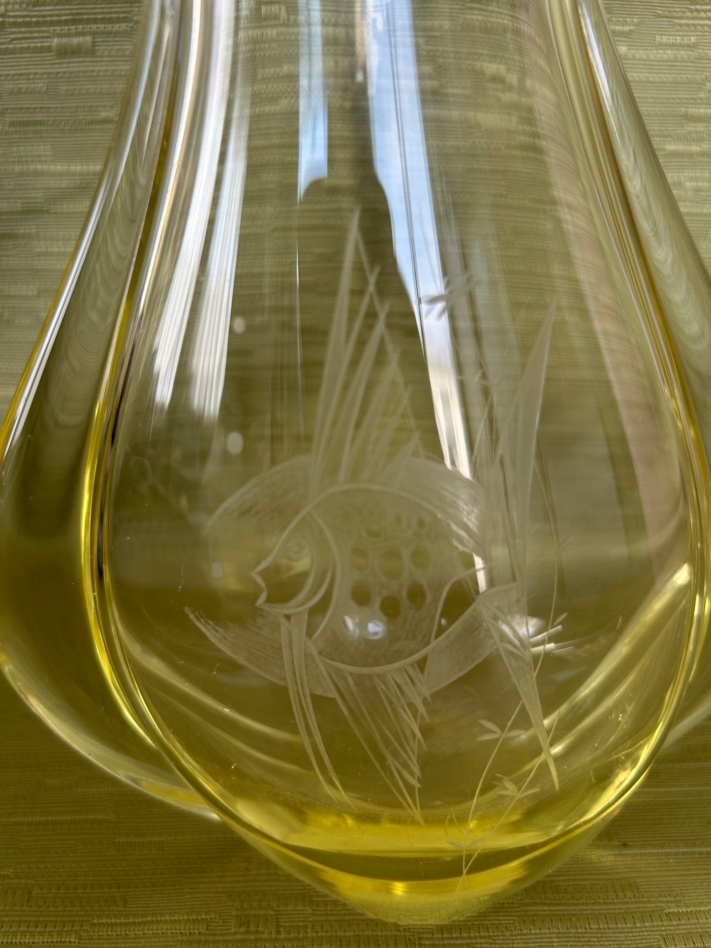 Czech 1960s Etched Glass Citrine Czech For Zelezny Brod Sklo