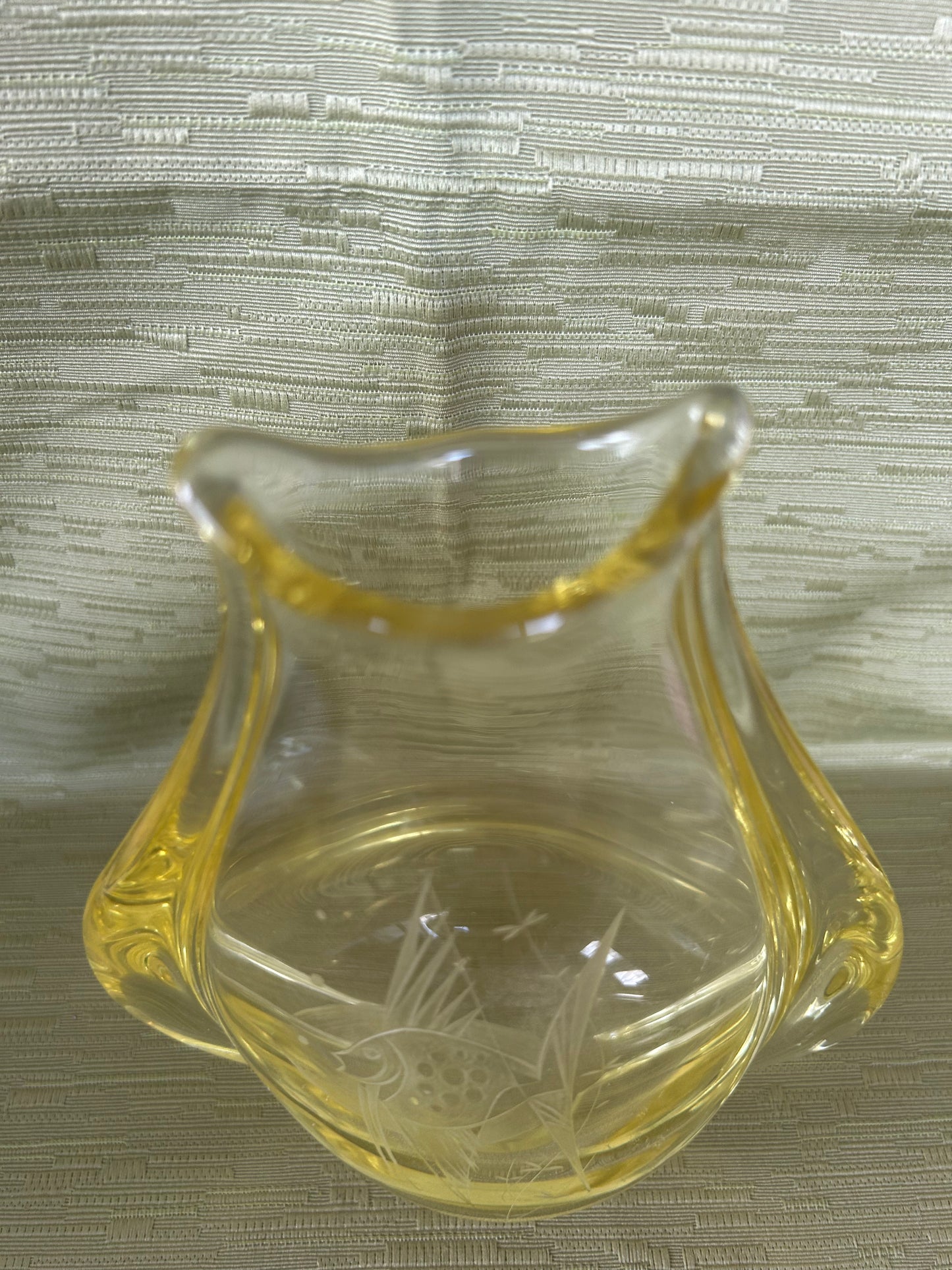 Czech 1960s Etched Glass Citrine Czech For Zelezny Brod Sklo
