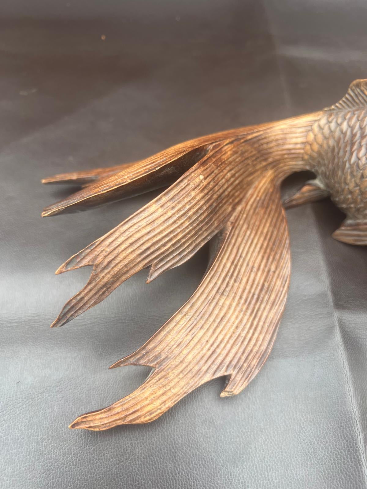 Stunning Pair of Rosewood Koi Carp Fish Ornaments with Glass Eyes Hand Carved