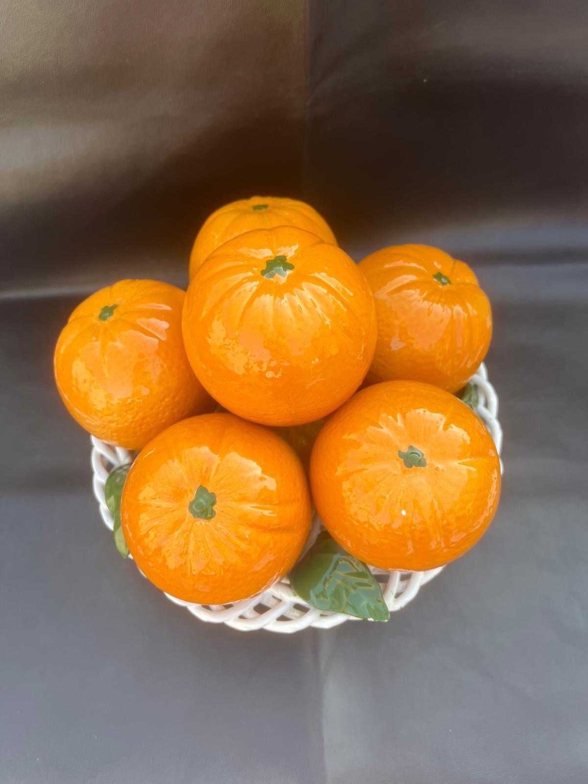 Vintage Spanish Handcrafted Centrepiece of Oranges In A Basket