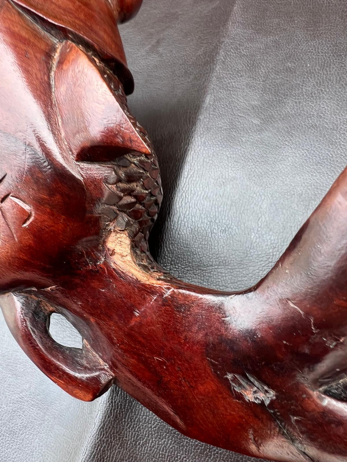 Stunning Pair of Rosewood Koi Carp Fish Ornaments with Glass Eyes Hand Carved