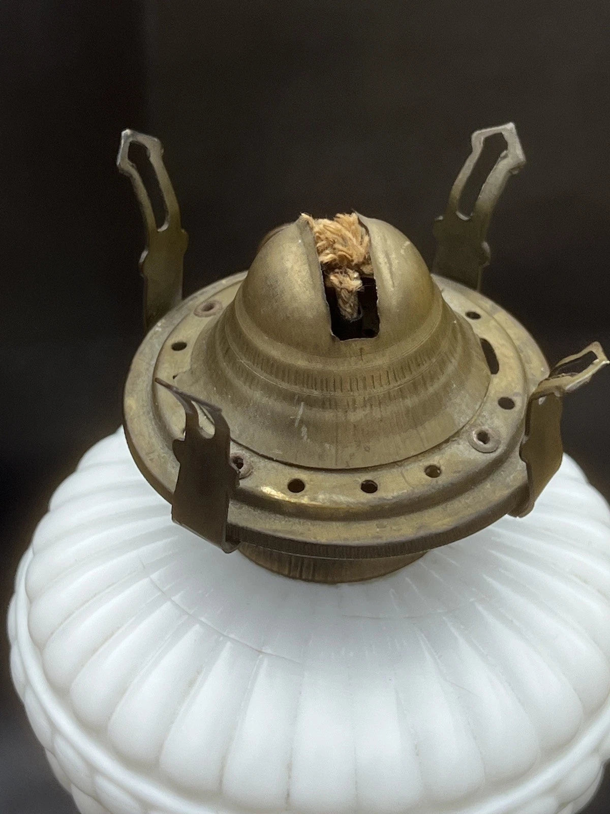 Antique 19th Century French Portieux Vallerysthal White Opaline Milk Glass Oil Lamp