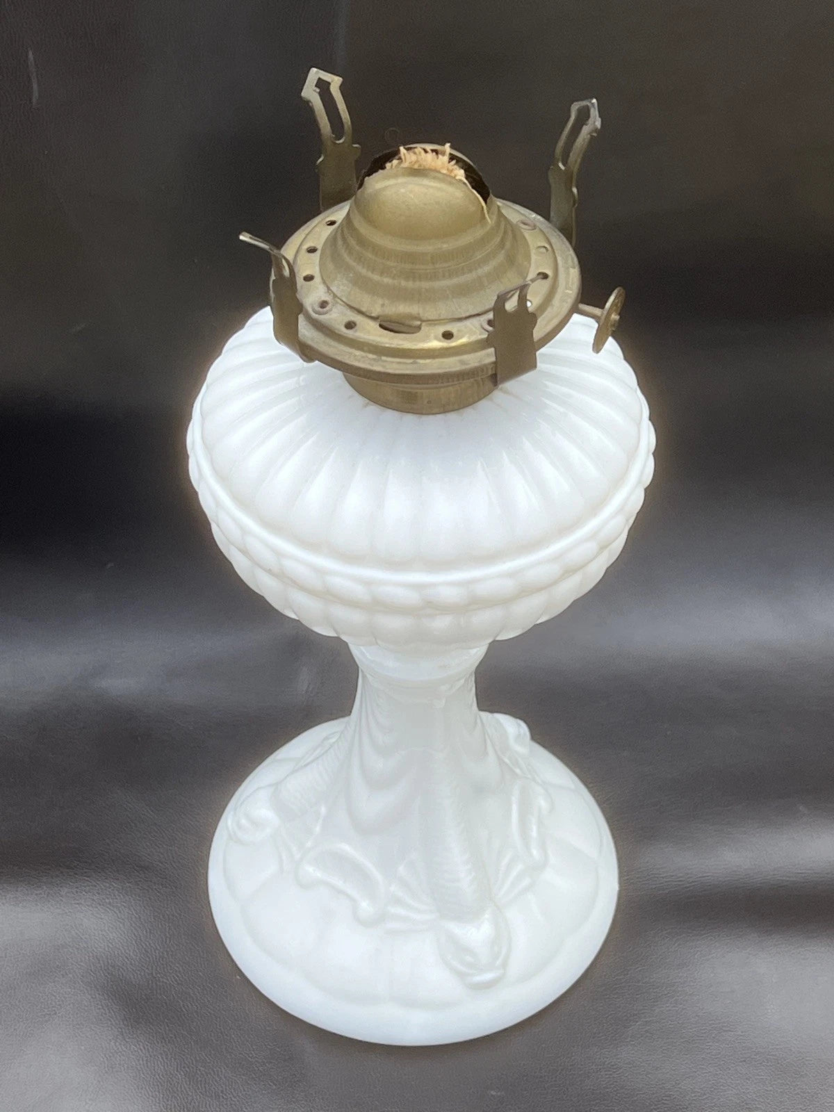 Antique 19th Century French Portieux Vallerysthal White Opaline Milk Glass Oil Lamp