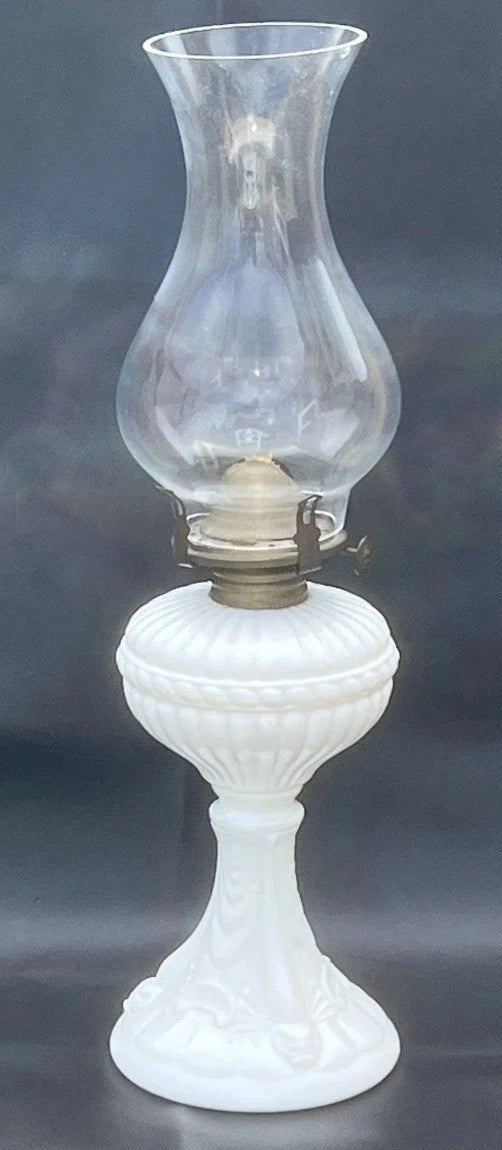 Antique 19th Century French Portieux Vallerysthal White Opaline Milk Glass Oil Lamp